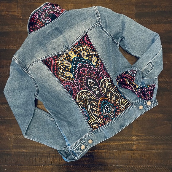 Liverpool Jackets & Blazers - Beautiful upcycled Liverpool denim jacket embellished with a lovely silk scarf.